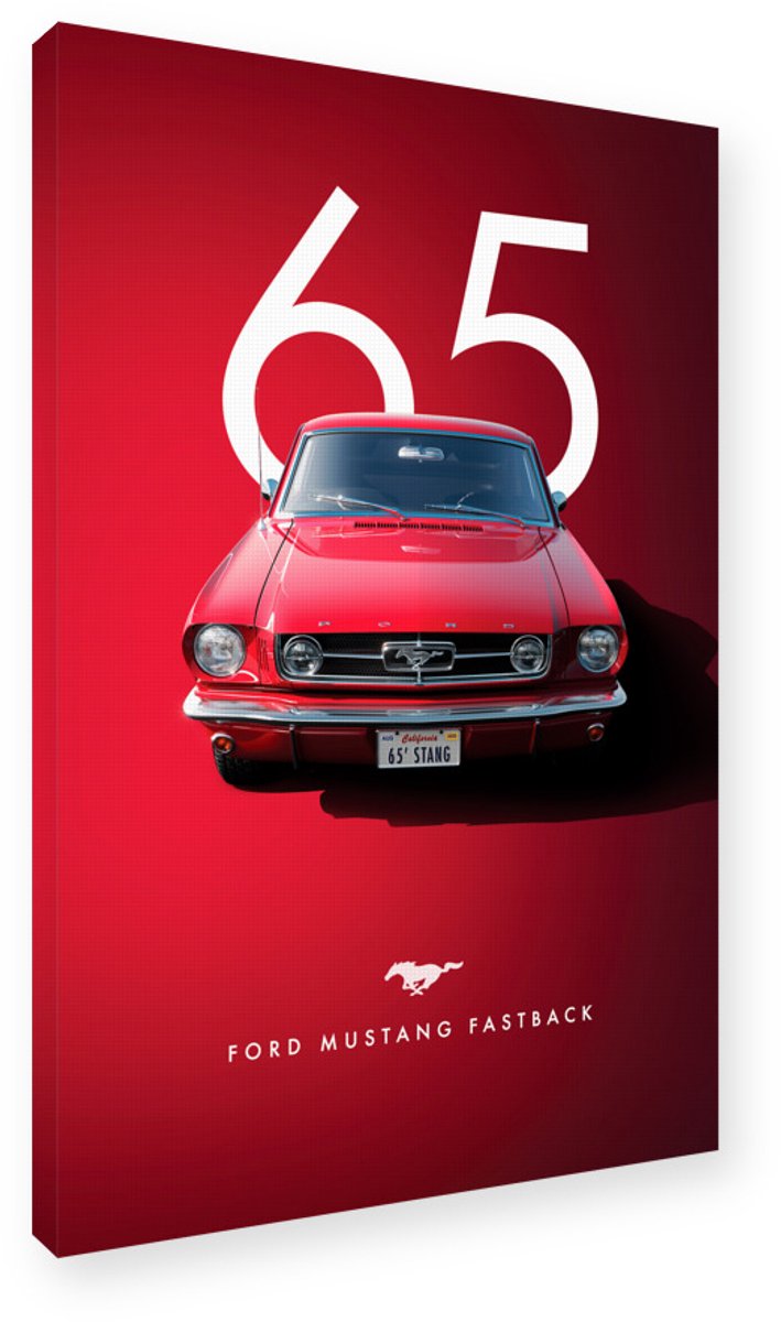 Ford Mustang Fastback 1965 Canvas Schilderij 30x45 cm - Wanddecoratie Auto Kunstdruk Muurdecoratie, Ford Mustang