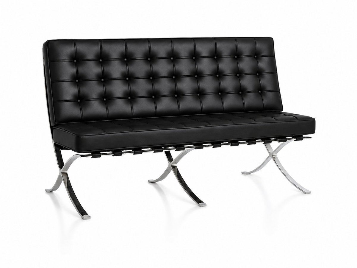 Barcelona Chair - 2 Zits - Stoel - Fauteuil - Zwart - Leer