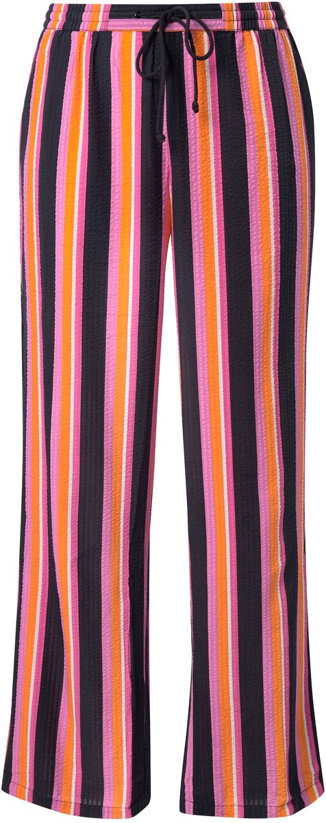 Ulla Popken - Dames - Broek Rose strepen wijde pijpen seersucker - Lichtoranje - Maat 46+