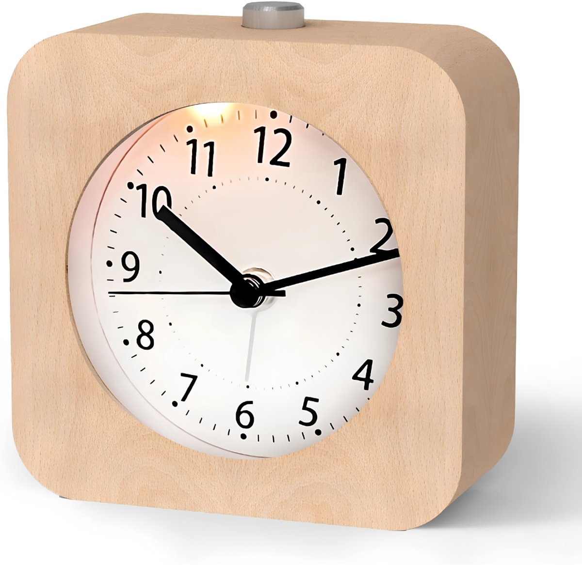 QIN® Wekker - Wekker Analoog - Wekker Analoog Zonder Tikgeluid - Houtkleur - Bruin - 10cm x 4cm x 10cm