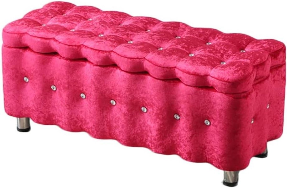 Opbergpoef Kubus - Voetsteun Kruk - Extra Zitten - Gewatteerde Zitting - 40x40x40cm - Rood