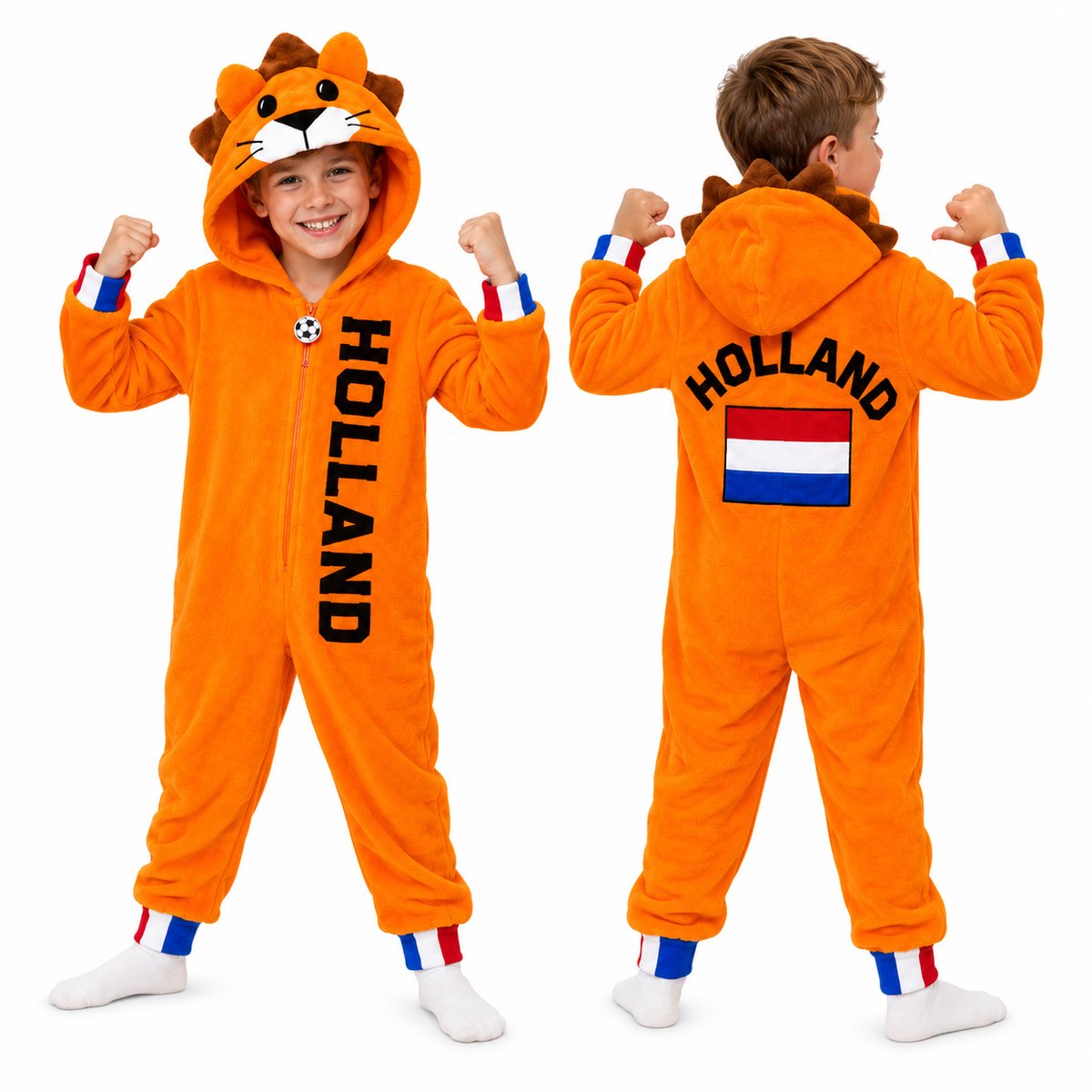 PartyFX Oranje Holland Leeuw Onesie Kinderen – EK/WK Voetbal Verkleedpak – Hup Holland Supporters Pak – 122/128 — afbeelding 2