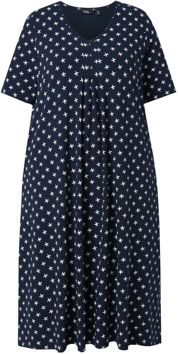 Ulla Popken - Dames - Midi-jurk sterren V-hals korte mouwen zakken - Marine - Maat 42+