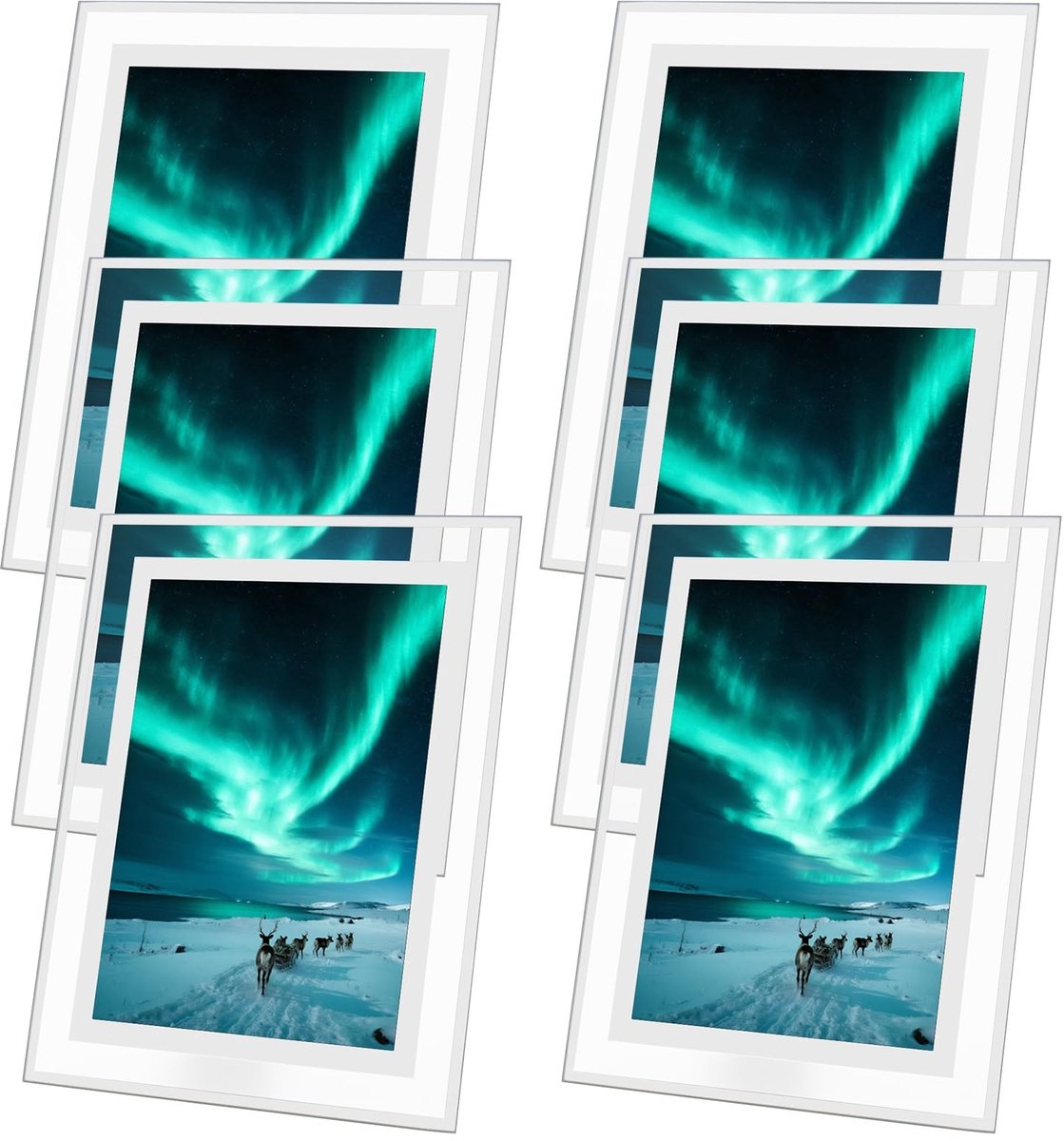 Dailygoods- Fotolijst Set van 6 - Glazen Fotolijsten - 18x23 cm - Geschikt voor 12,7x17,8 cm Foto's - Horizontale Weergave - Zilveren Randen - Foto Lijst