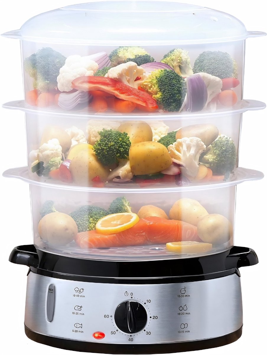 QIN® Stoompan - Stoomkoker - Stoommandje - Stoompan Inductie - Grijs - 24cm x 31cm x 43cm