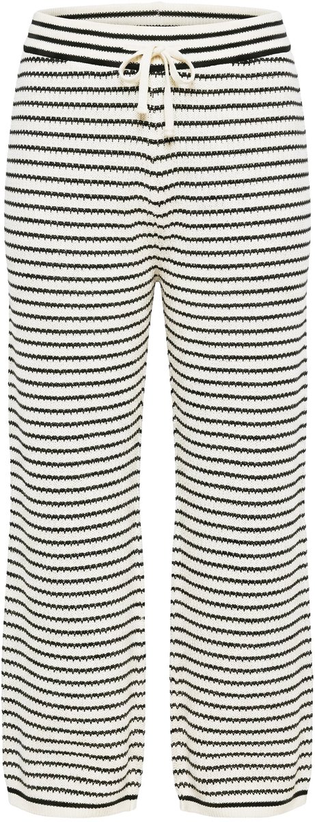 Studio Untold - Dames - Broek wijde rechte pijpen gestreept breisel - Roomwit - Maat 54+