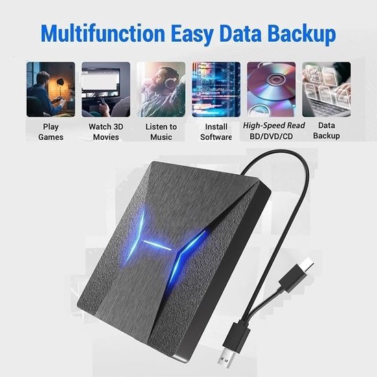 Externe DVD Speler - Blu-Ray Station - Films Kijken - USB 3.0 Type-C - 2 MB Cache - Zwart — afbeelding 4