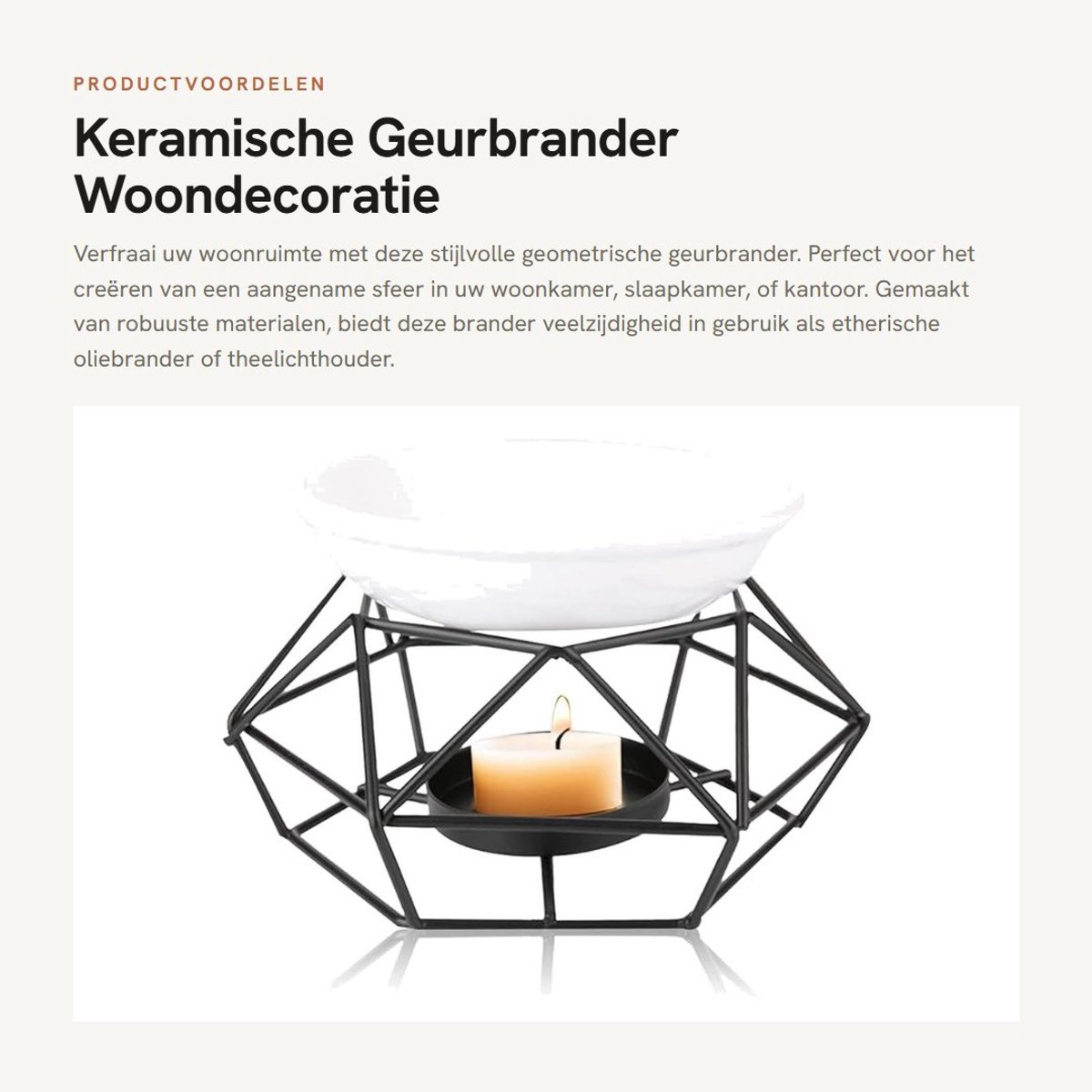 Dailygoods- Aromawasbrander Geometrisch Design - Theelichthouder - Etherische Oliebrander - Woondecoratie - Robuust - Stijlvol en Elegant - Geurkaars