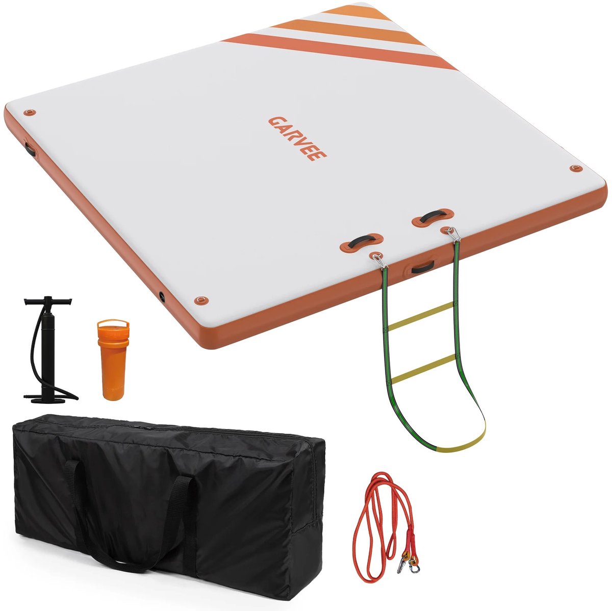 Lilac & Lily Opblaasbaar Zwemplatform – Drijvend Watereiland - incl. Ladder & Anker - Anti-slip Luchtbed - 180x150 cm - Oranje