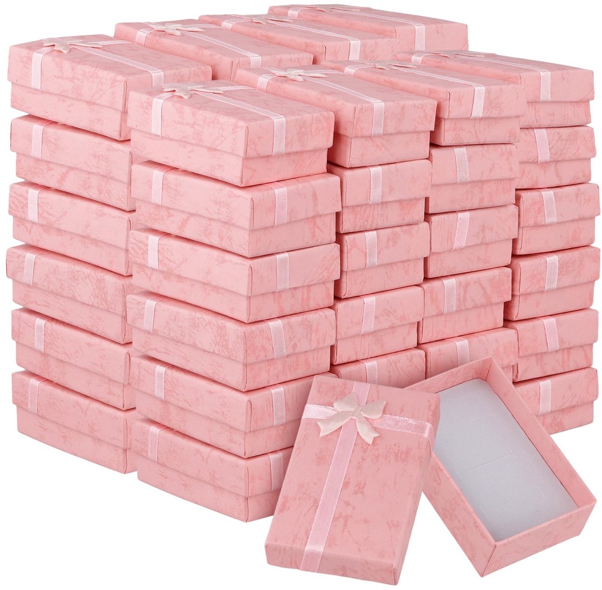 Dailygoods- Geschenkdoos 48 stuks - Roze met deksel - 8 x 5 x 3 cm - Sieraden/accessoires - Decoratieve strik - Stabiele kartonnen constructie - Cadeauverpakking