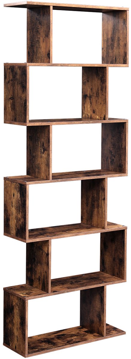 FurnStar Boekenkast - 6 Laags Boekenkast - Opbergkast Verdeler Woonkamer - Slaapkamer - Kantoor Moderne Stijl - 190,5x70x24 cm - Rustiek Bruin