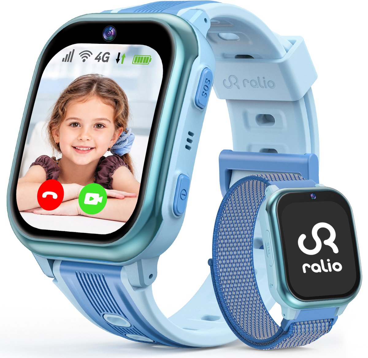 Ralio R5 Plus Smartwatch kinderen 4G met HD Camera - gps horloge kind met simkaart - 1.83 Inch HD Curved Display - GPS Tracker - Videobellen - SOS Noodoproep - Voor Jongens en Meisjes - Roze/Zwart/Blauw