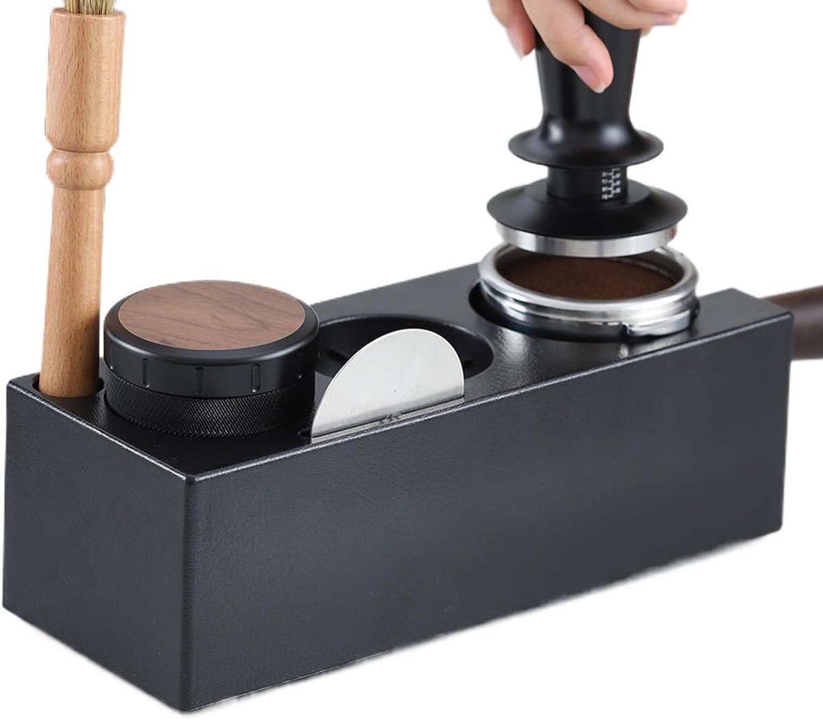 Koffie Tamper Station - Espresso Opslag - Koffie Zetten - Geïntegreerde Tampersteun - 24x8.9x7.5cm - Zwart