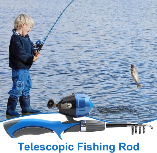 Junior Hengel - Telescopische Visuitrusting - Beginners Vissen - Compact Opvouwbaar - 160 cm - Blauw — afbeelding 4