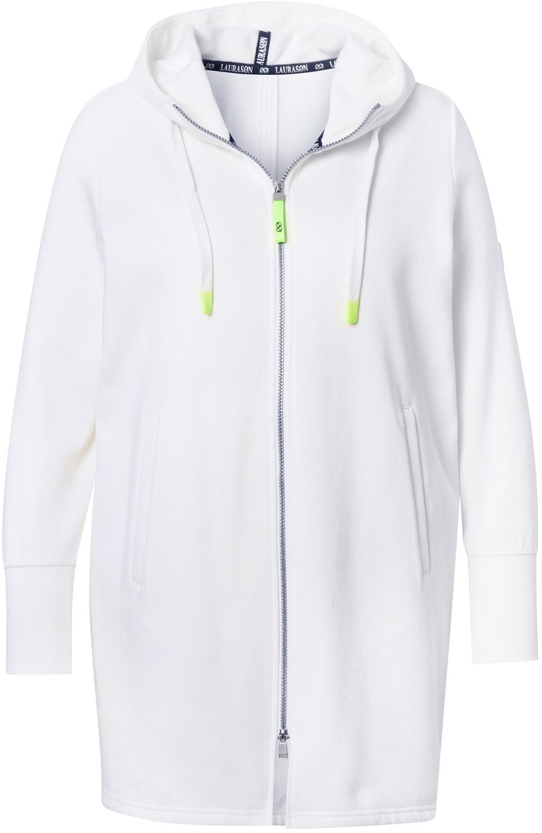 Laurasøn - Dames - Sweatjas lang model capuchon tailleband met trekkoord achter - Off-white - Maat 56+