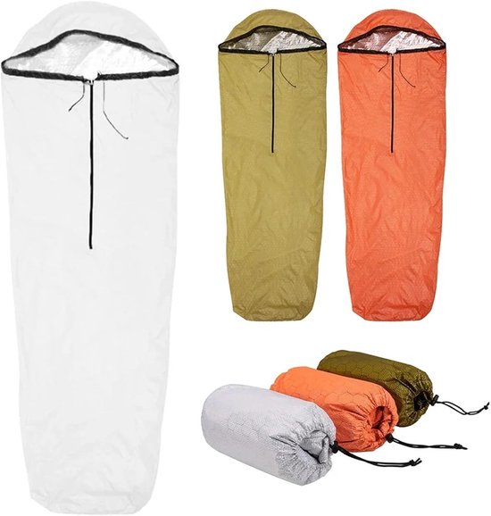 Bivvy tas - Nood slaapzak - Kamperen en survival - Houdt 90% lichaamswarmte - 208 x 81 cm - Oranje — afbeelding 5