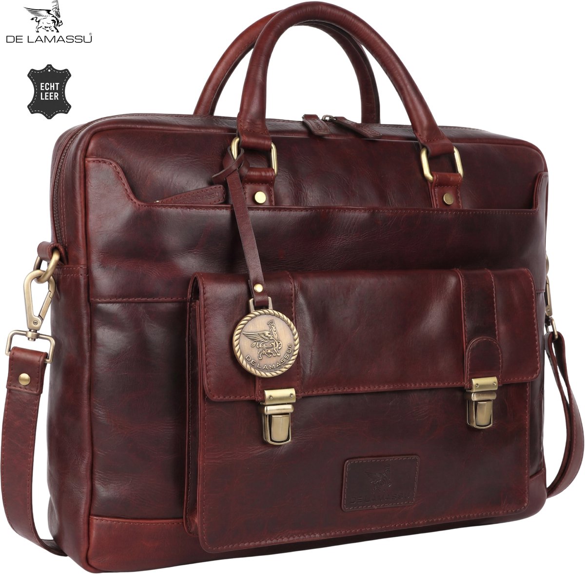 DE LAMASSU® (Winston) Leren Laptoptas 16 Inch – Echt Leer – Met Tabletvak – Luxe Business Tas Unisex – Geschenkverpakking