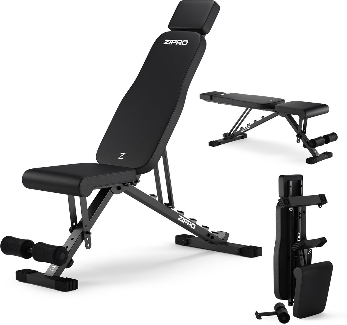 SnelShoppen - Opklapbare Verstelbare Trainingsbank Halterbank 300 kg - Multifunctionele Fitnessbank voor Thuis Gym en Appartement - Grind Zwart - 7x V