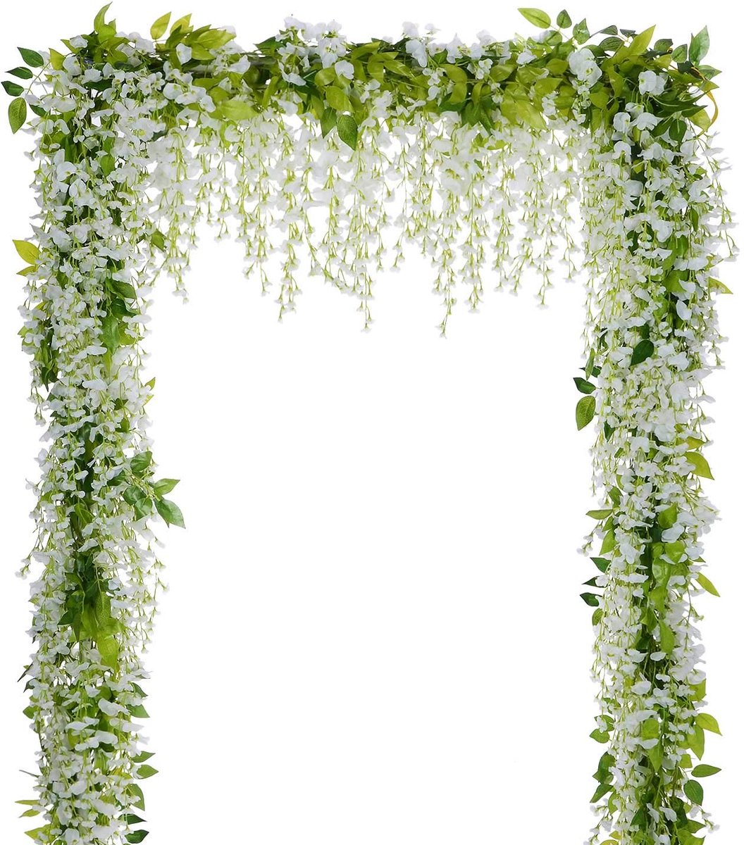 SnelShoppen - Kunstbloemen Slinger Blauweregen Wisteria 8,8m - Witte Zijde Bloemen voor Bruiloft, Tuin, Buitenceremonie en Decoraties - 4 Stuks