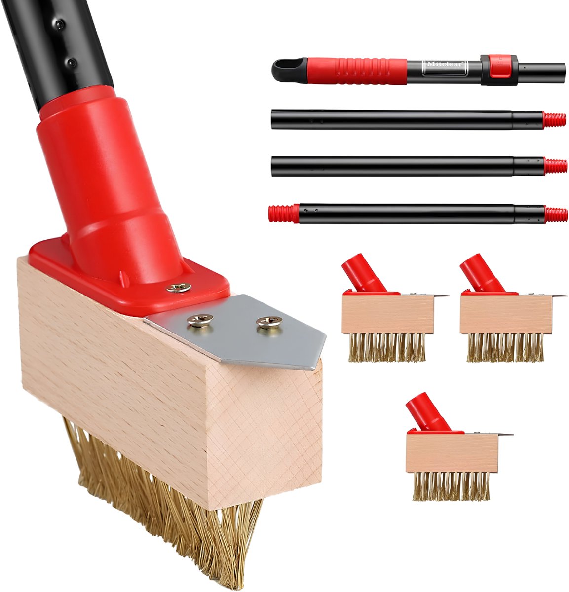 SP® Onkruidborstel - 3 Borstels - Onkruidverwijderborstel - Borstel en Bladschraper - Zwart/Rood - 12cm x 4cm x 135cm