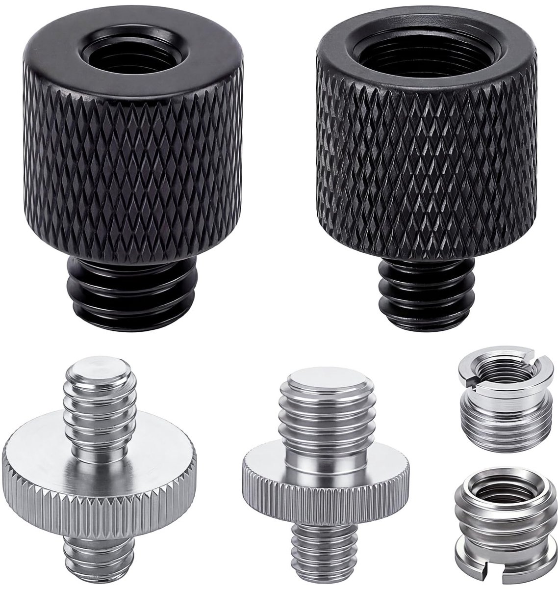 Dailygoods- Schroefadapter 6-delige set - Statiefadapter 1/4 naar 3/8 inch - Zwarte schroefadapters - Zinklegering/Roestvrij staal - Flexibel voor microfoonstandaard