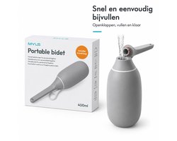 MYLS Peri Bottle 400 ml – Draagbaar Bidet / Bidet Handdouche – Postpartum, Zwangerschap & Reizen – Inclusief Reiszakje – GRIJS