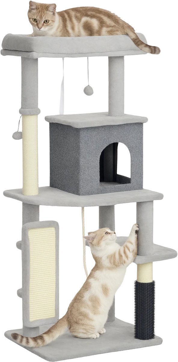Krabpaal 132 cm – Kattenboom met Katten Cave voor Katten tot 6 kg – Lichtgrijs