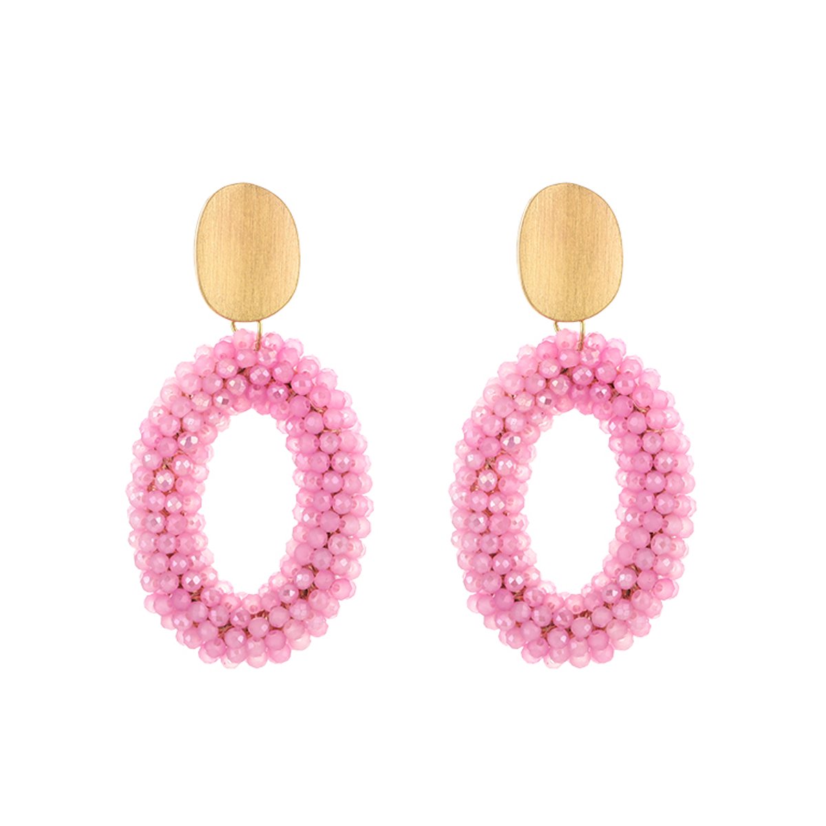 Stainless Steel Reliëf Mini-Kralen Oorhangers – Ovale Editorial Statement Oorbellen – RVS - Roze