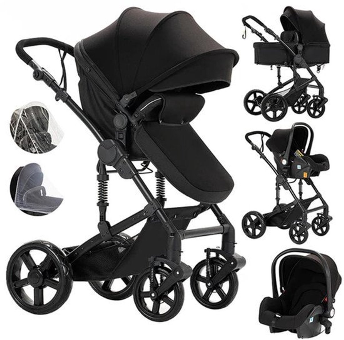 Kinderwagen – Wandelwagen - Opvouwbaar - Babywagen – 3-in-1 - Multifunctioneel - Lichtgewicht - Comfortabel - Veilig – Schokabsorptie - Zwart