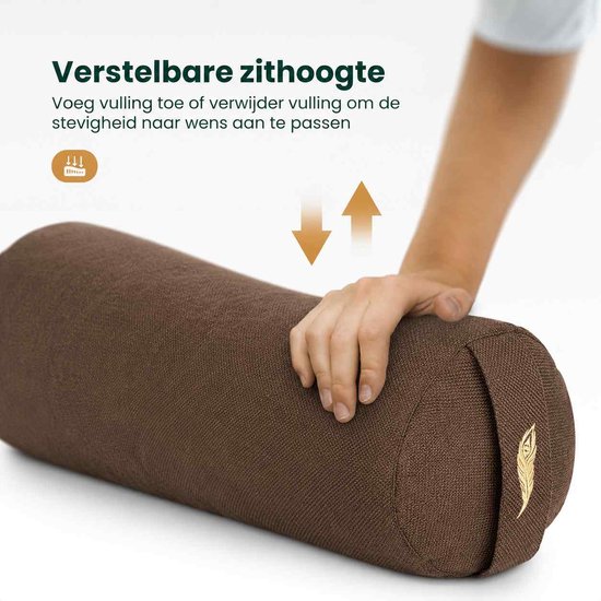 MindBaas - Yoga Bolster - Eco - Bruin - Dubbel Gestikt - 60 x 20 cm (lengte x diameter) - Yoga Kussen - Yoga Rol van MindBaas — afbeelding 5