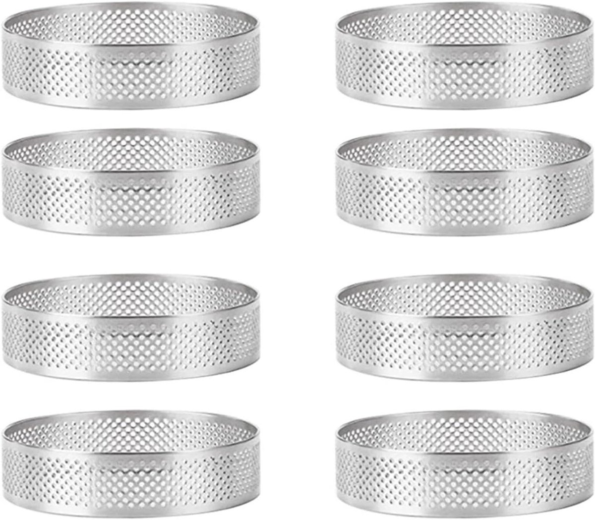 Bakringen Set - Taartringen Mousse - Desserts Vormgeven - Hittebestendig Perforatie - 8 Stuks Maten - Zilverkleurig