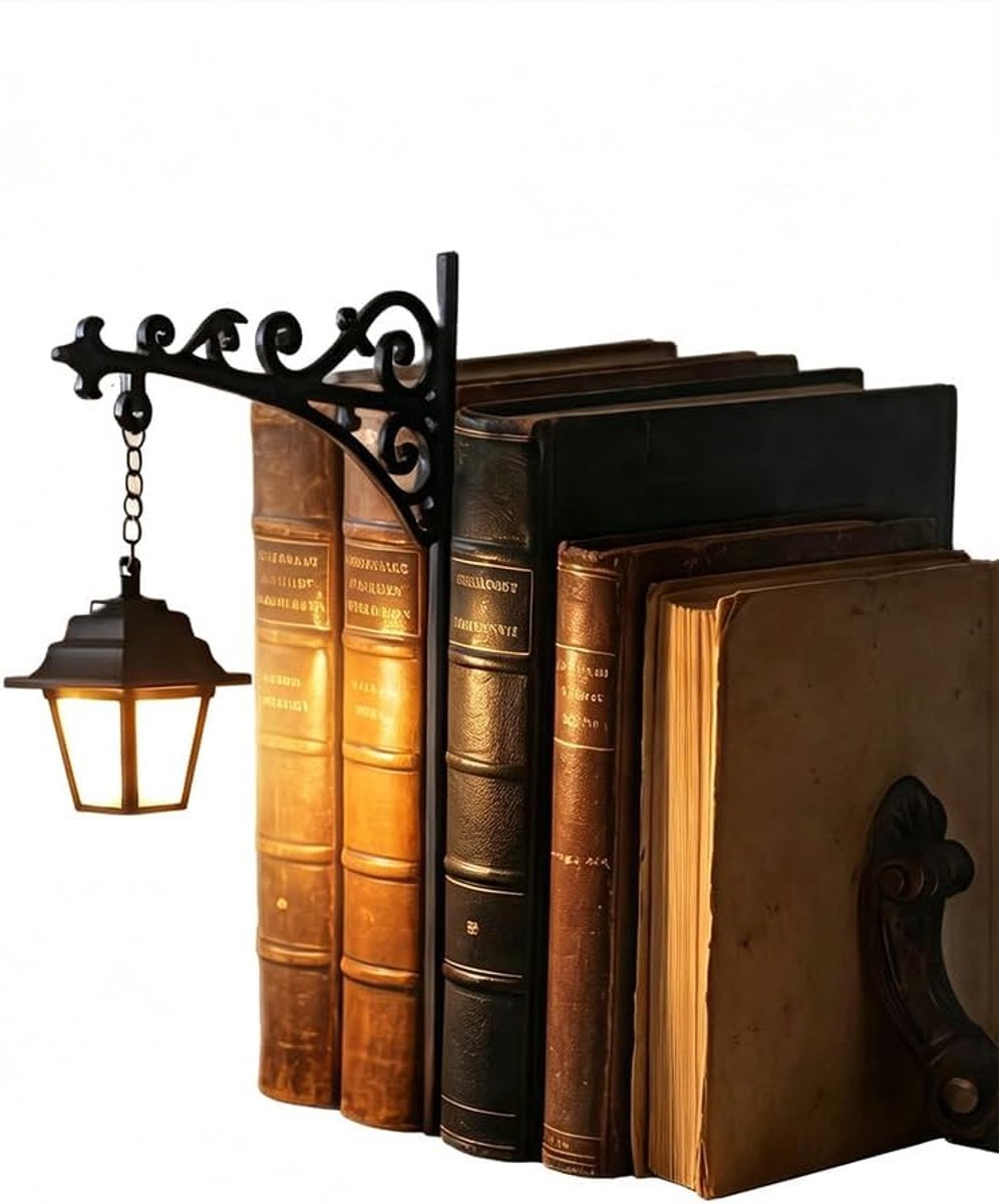 Boekensteun metaal - Boekensteun met Lamp - Bibliotheeklantaarn - Miniatuur Boekenplank La