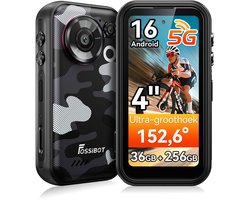 FOSSiBOT F116 Pro 5G Robuuste Smartphone - 4,0" IPS mini telefoon - 36 GB RAM - 256 GB ROM - Android 16 - 48 MP groothoekcamera met een beeldhoek van 152,6° - Grijs