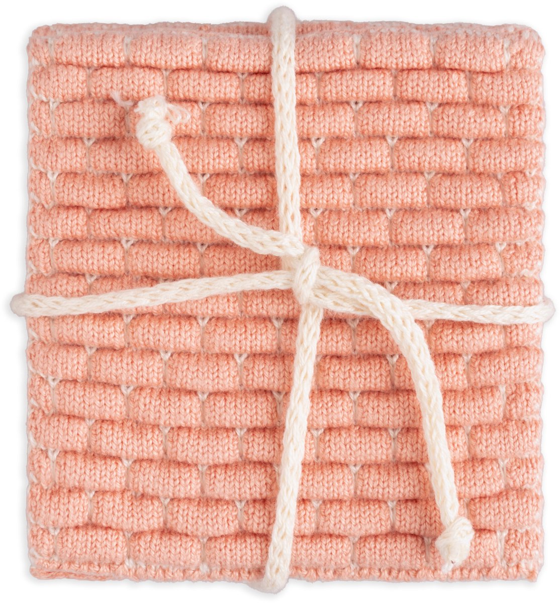 Knit Factory Gebreide Glasonderzetters Block - Ecru/Apricot - 10x10 cm