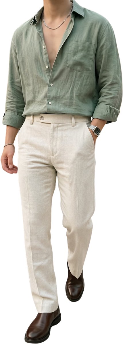 Currero Pantalon Heren Chino Regular Fit Golfbroek Nette Broek Met Elastische Tailleband Volwassenen 4XL Abrikoos