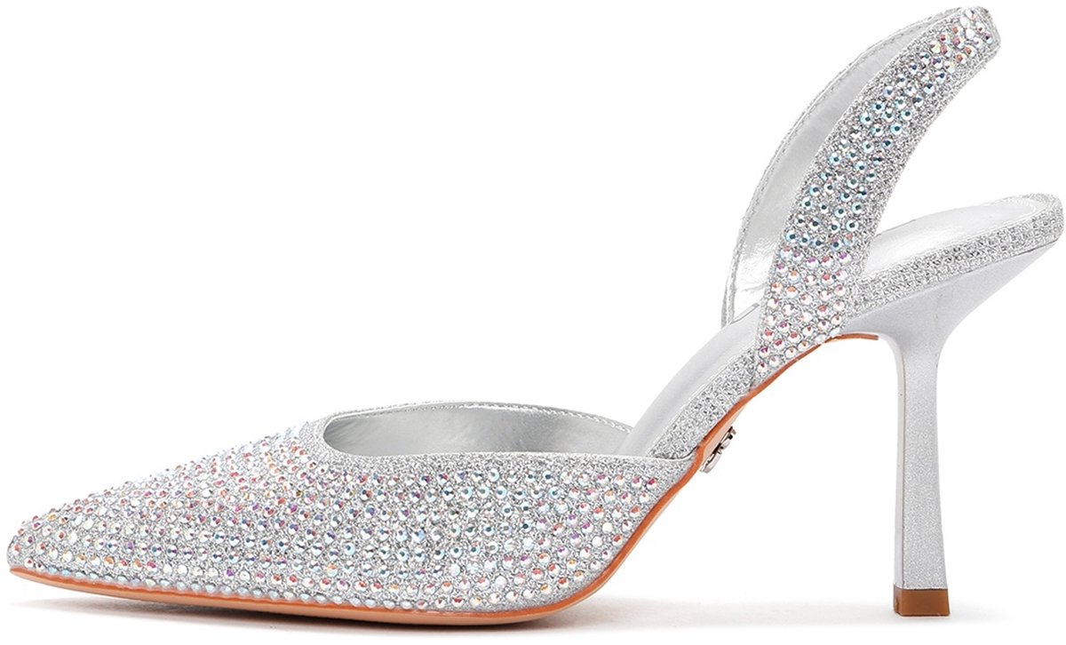 DERIMOD Slingbacks Met Hoge Hak Imitation Leren Slingbacks Met Hoge Hak With Rhinestone Details
