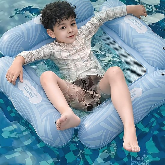 Opblaasbare Zwemstoel - Drijvende Stoel Lounger - Ontspannen in Water - Mesh Rugleuning - 110x100 cm - Blauw — afbeelding 4