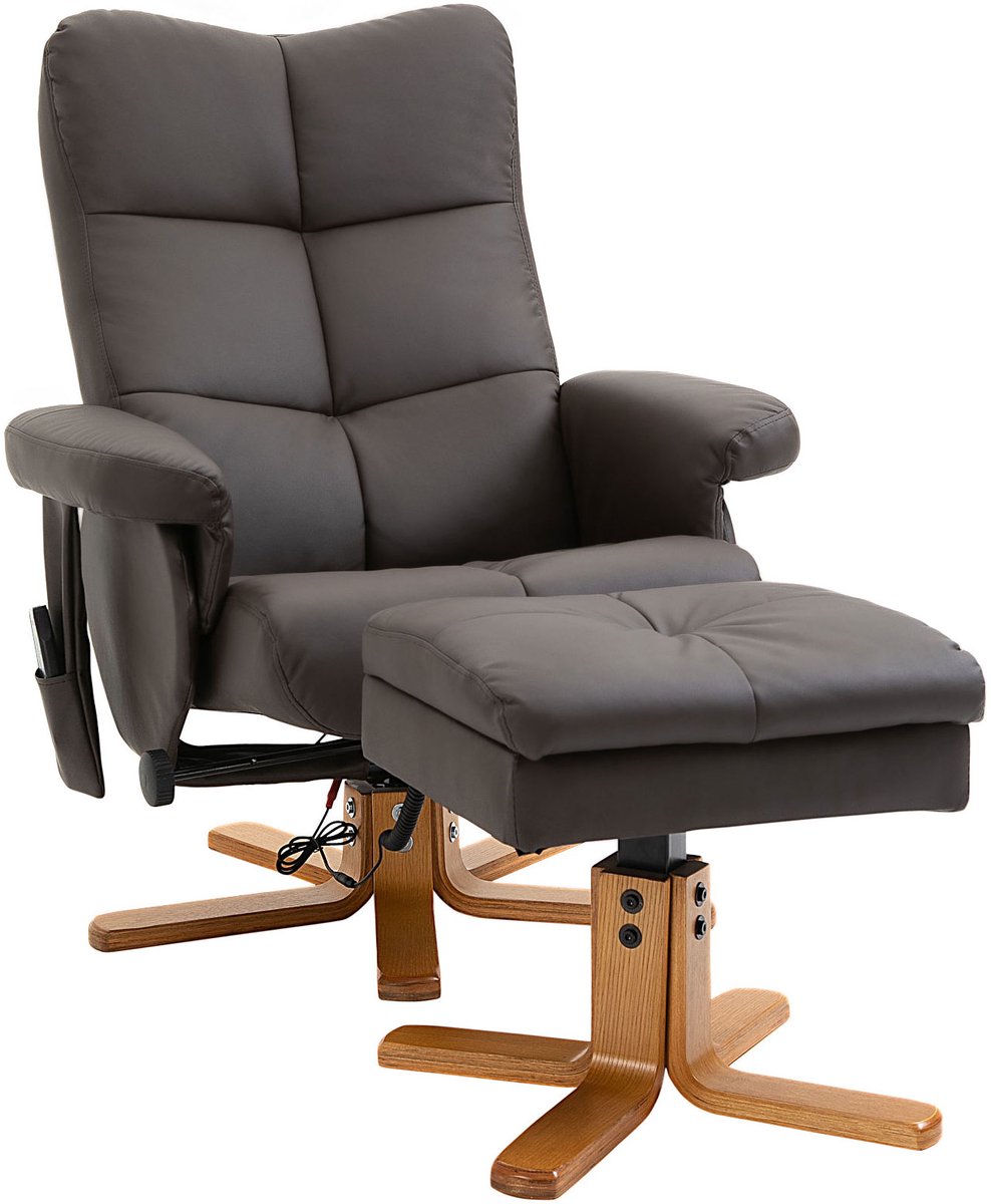 COVREO Massagestoel 80x86x99 cm – bruin kunstleer, met hocker en 145° verstelbare rugleuning – foto 3