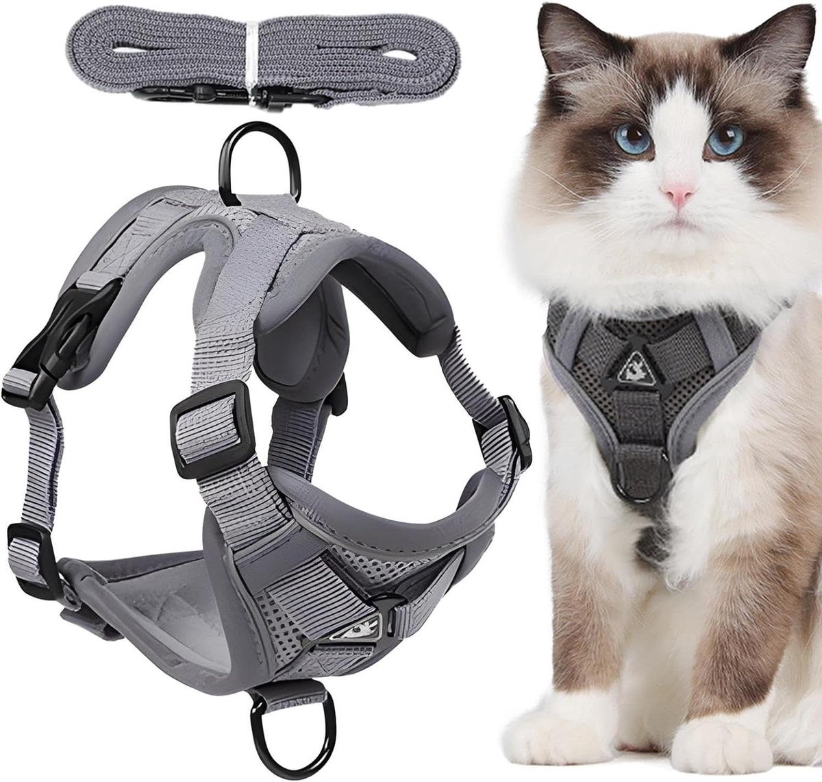 Kattentuig Ontsnappingsbestendig - Veilig Kattenharnas - Buiten Wandelen - Reflecterend Veiligheidsontwerp - Verstelbaar - Grijs