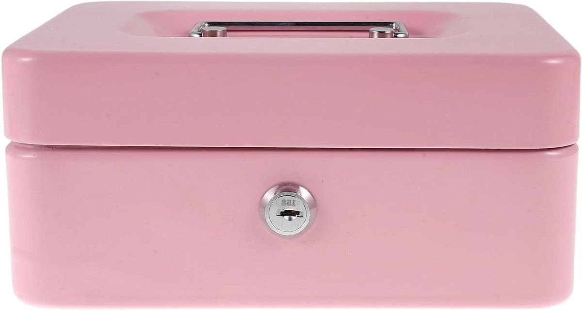Afsluitbare Geldkist - Kluisje Opbergdoos - Veilig Geld Bewaren - Met Muntentrap - 20x16x9 cm - Roze