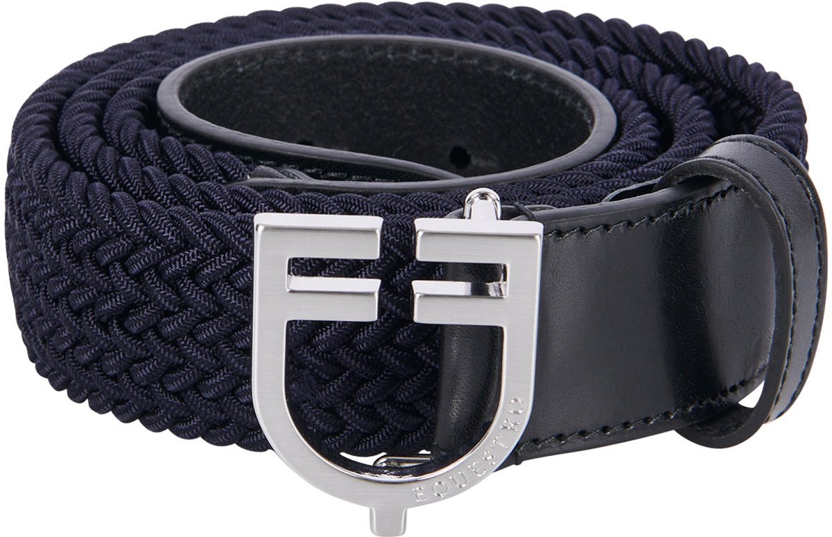 Equestro Leren Riem Elastisch Logo Silver-black 80 cm