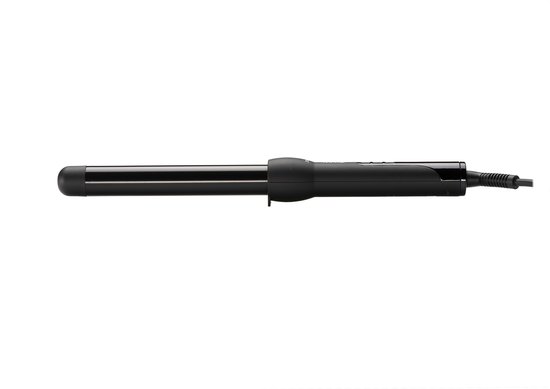 Zwarte Max Pro twist krultang met 25mm diameter op een witte achtergrond.