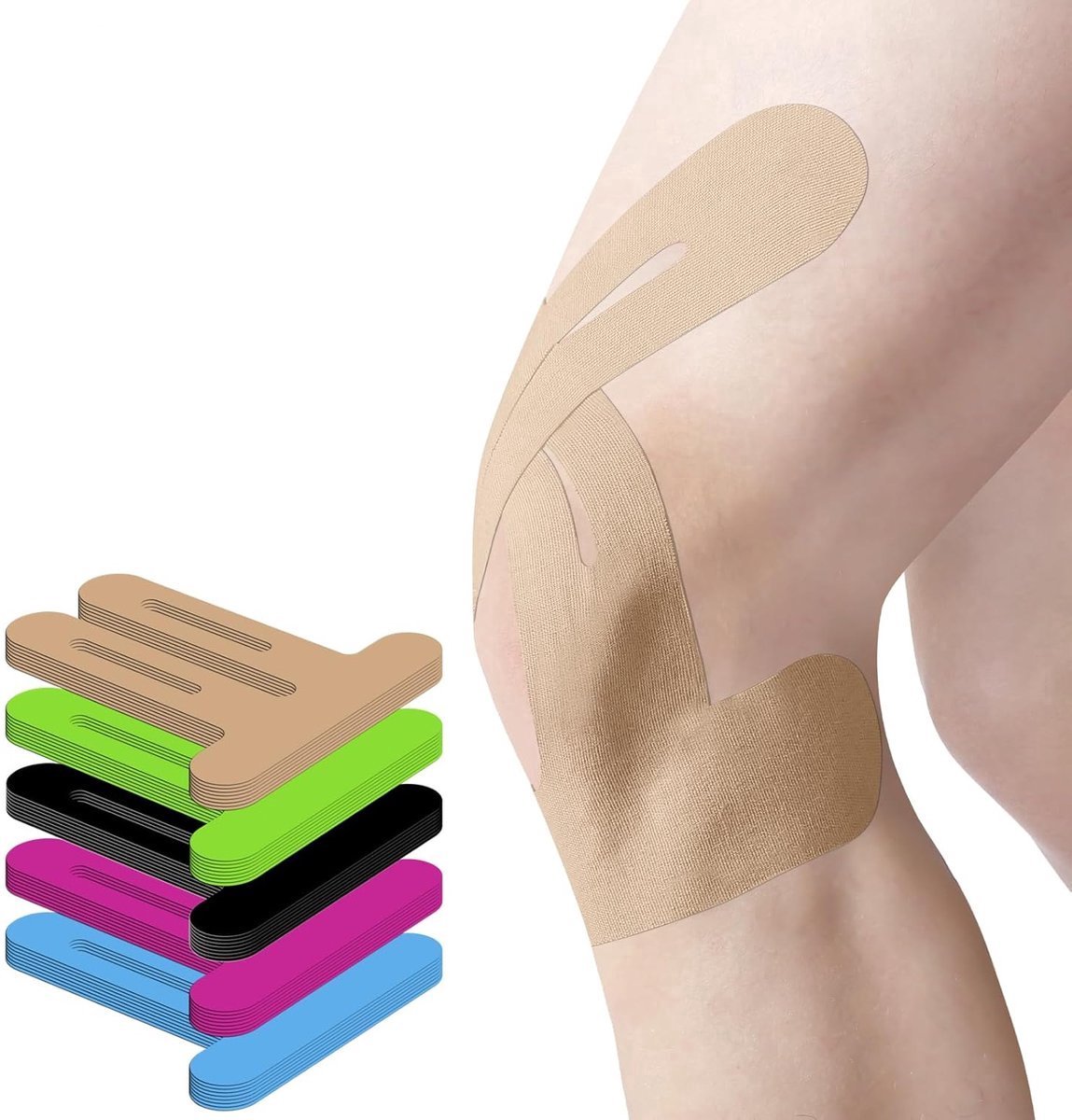 BOTC Kinesiologietape Knie - Beige - 10 Stuks Kinesiotape voor Knie - Waterbestendige Sporttape - Hypoallergene Katoenen Knie Tape - Beige