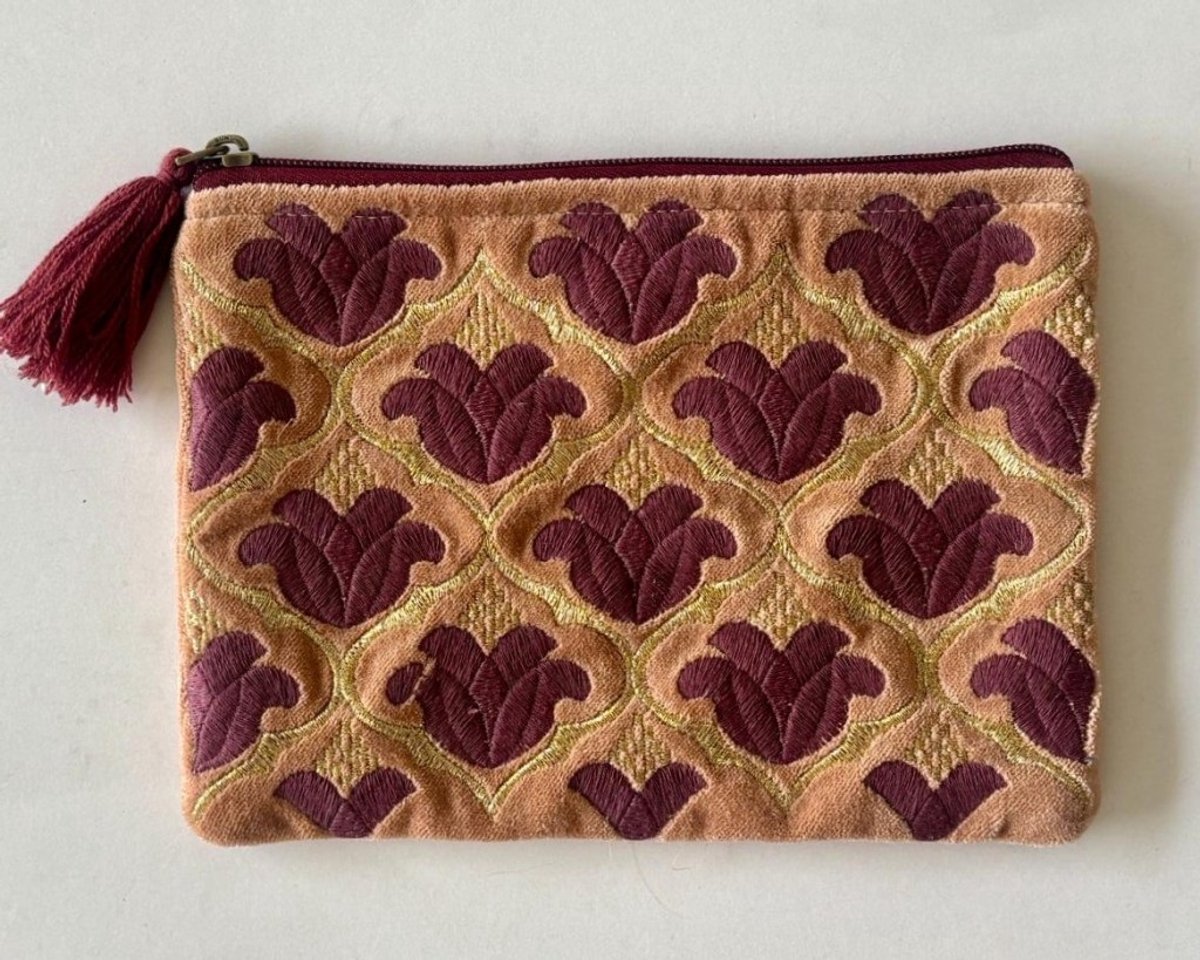 Etui fluweel Tulpen paars/goudkleur 21x16cm