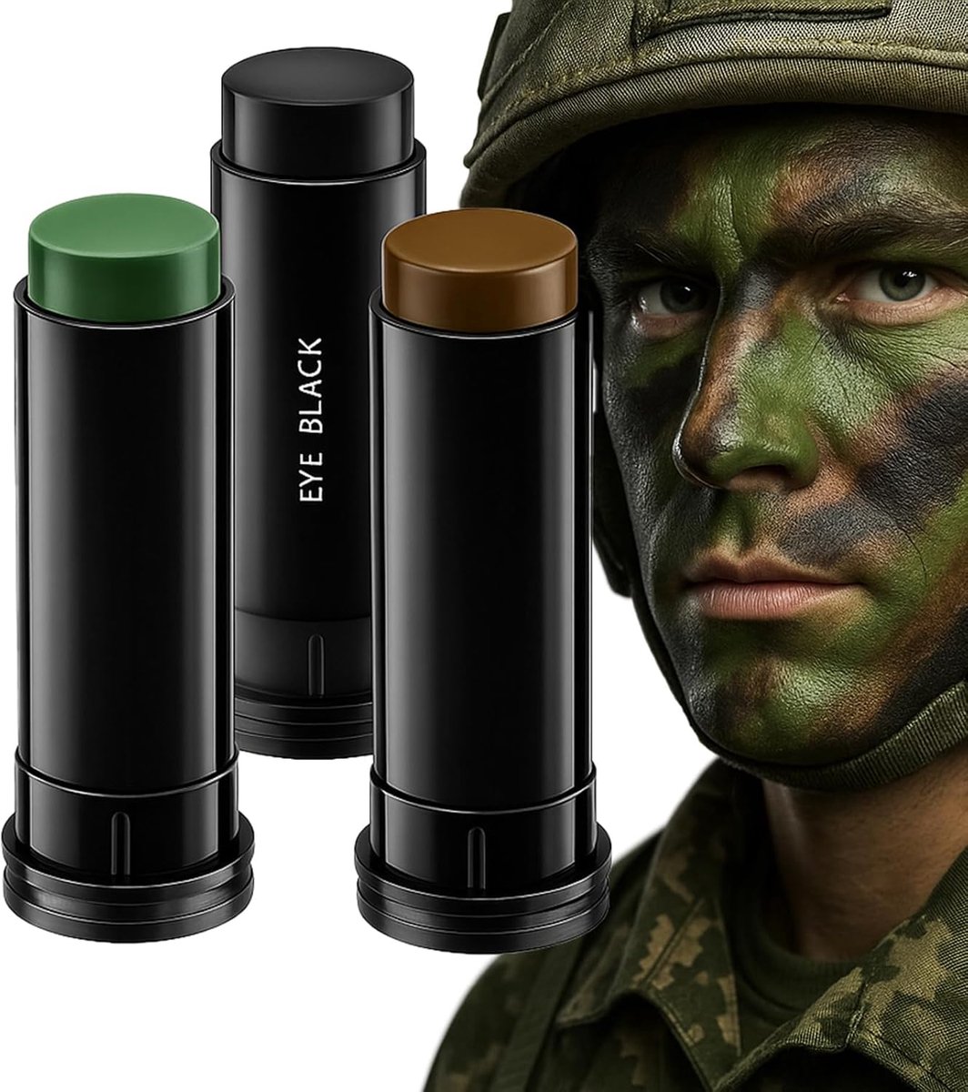 SnelShoppen - Set van 3 Camouflage Make-up Sticks voor Gezicht - Militair Camouflage in Zwart, Groen, Bruin - Perfect voor Jacht, Airsoft, Wandelen en