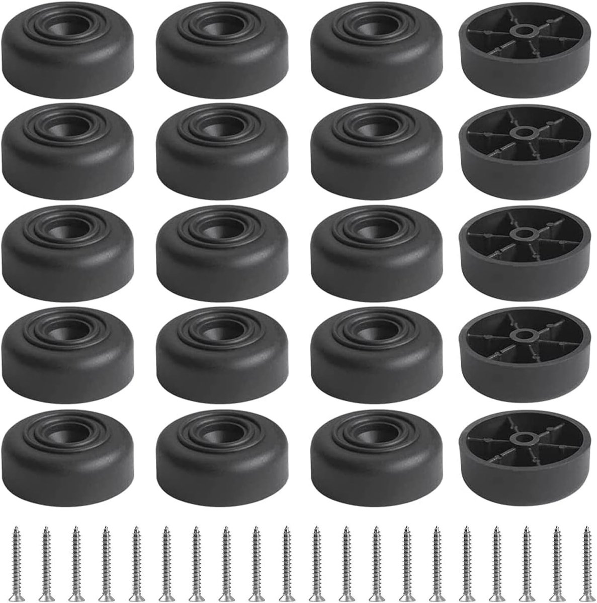 SnelShoppen - Set van 20 Ronde Meubelpoten Zwart 45 mm Diameter x 20 mm Hoog voor Kasten, Banken, Stoelen, Salontafels, TV-kasten, Laden, Nachtkasten