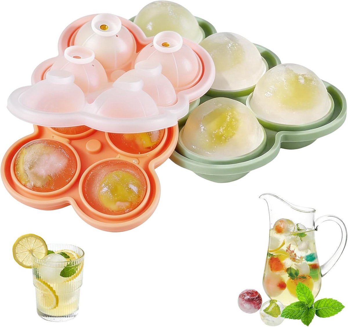 SnelShoppen - Set van 2 Siliconen IJsblokjesvormen 4.8 cm, Perfecte IJsballen, Langzaam Smeltend, Herbruikbaar, BPA-vrij, Vaatwasserbestendig voor Whi