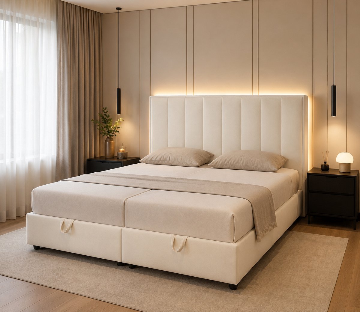 RAHABED Luxe Boxspring 180x200 cm met Opbergruimte en Matras - Beige