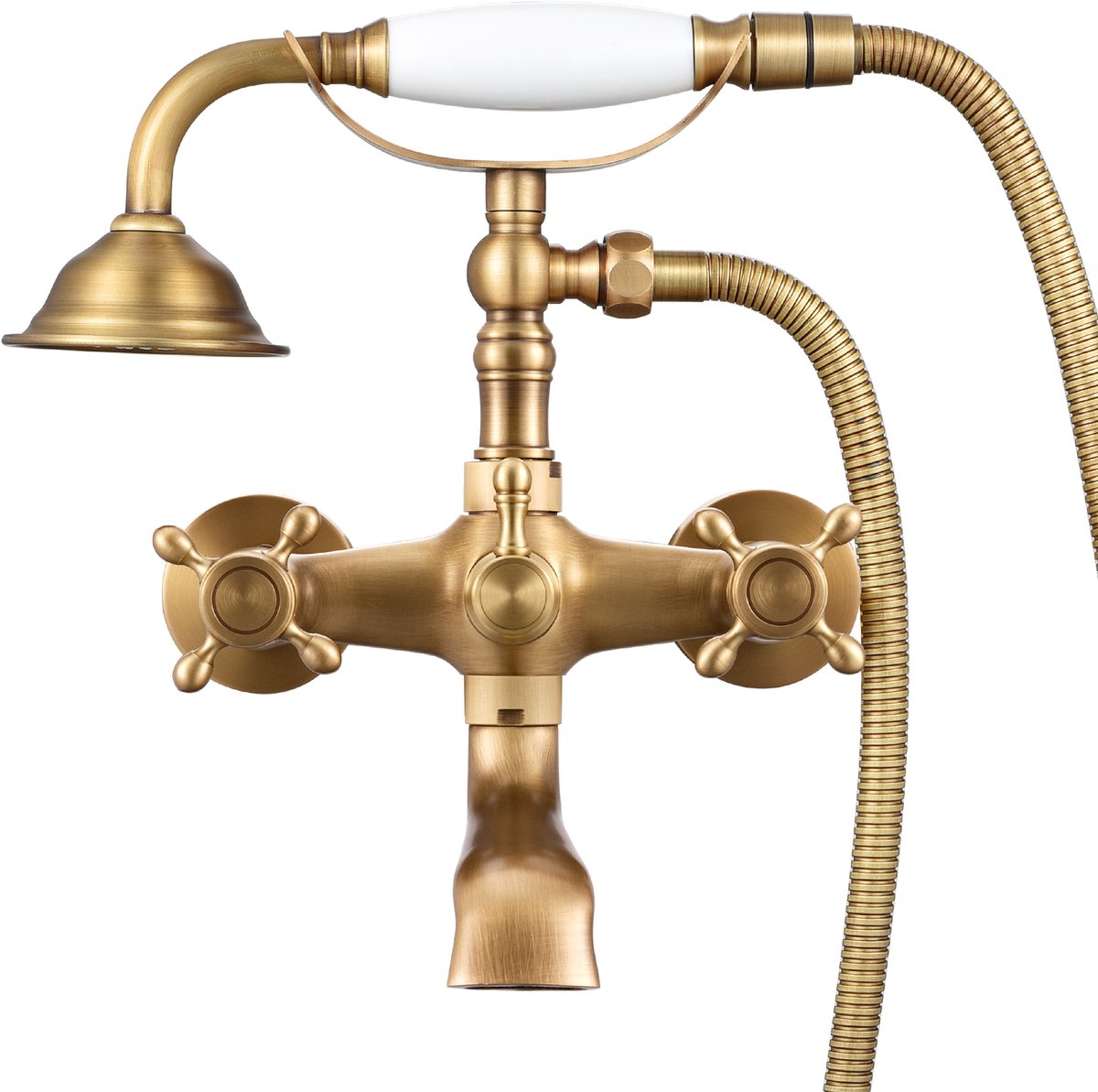 Auralum Doucheset - Badkraan met Handdouche - 360° Draaibare Mengkraan - Retro stijl - Antiek Messing - Badmengkraan - 150 mm Hartafstand - Waterbesparend - Goud
