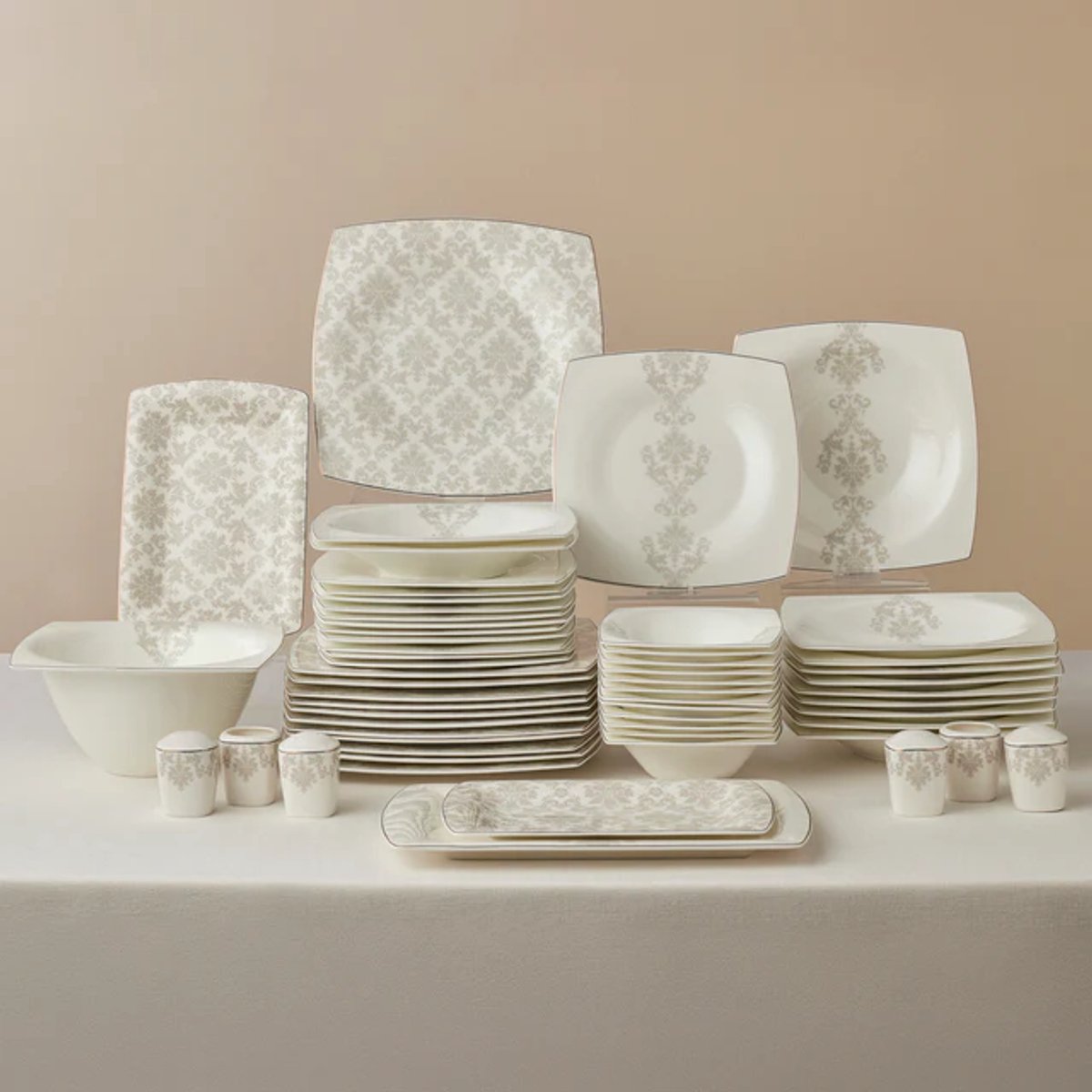 Karaca Fine Pearl Extra Paris 58-delige Serviesset – 12 Personen – Fine Pearl Porselein met Echte Parel – Goud – Luxe Servies